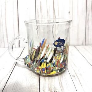 NEW!! Murano Confetti Millefiori Mosaic Clear Glass Mug Made in Italy